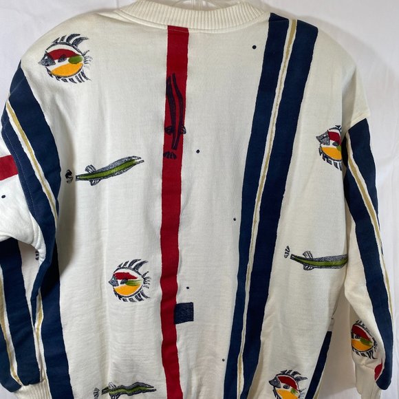 Play Alegre Nautical Print Ivory Long Sleeve Cardigan Sweater EUC Women One Size - Picture 5 of 14